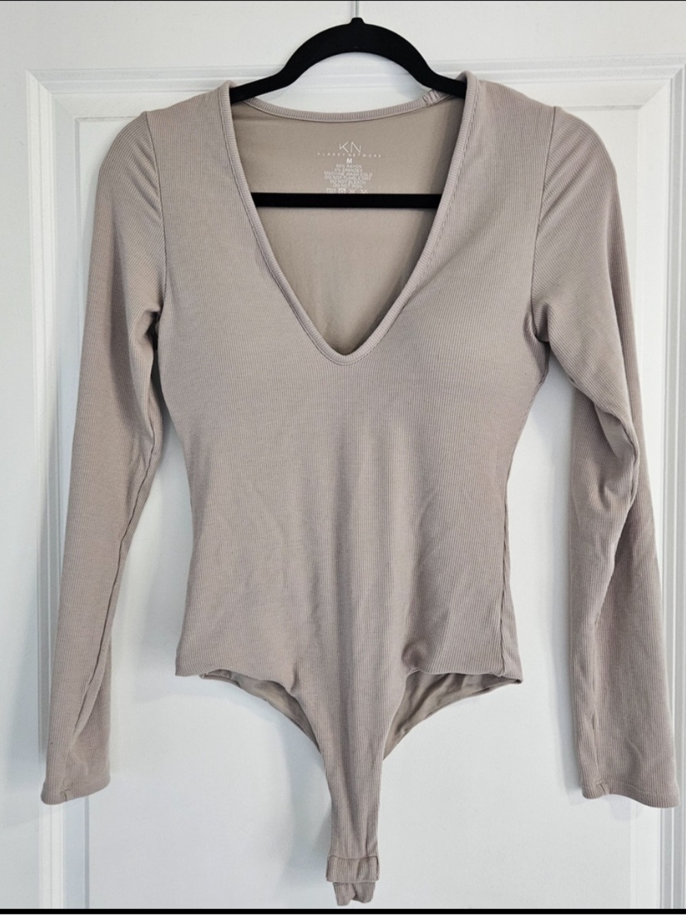Klassy Network Taupe Long-Sleeve V-Neck Bodysuit